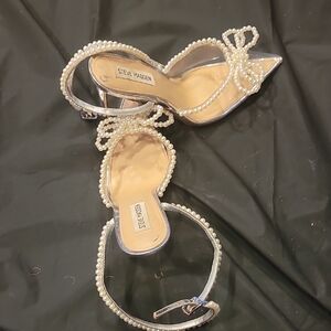 Steve Madden Silver High Heels with Bow Detail